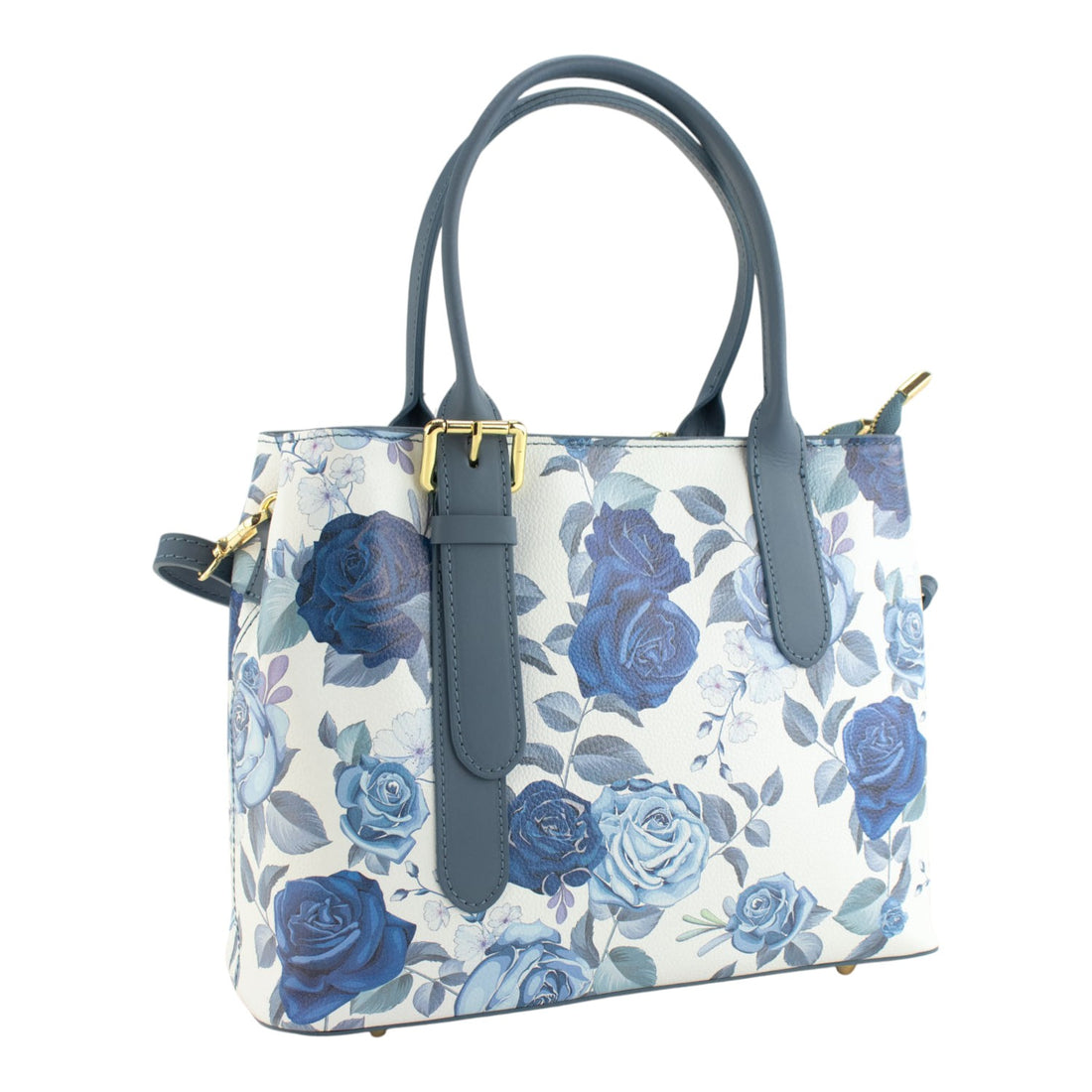 Bolso de mano Piel Pregato Serena Flores Azules - KimondoShop