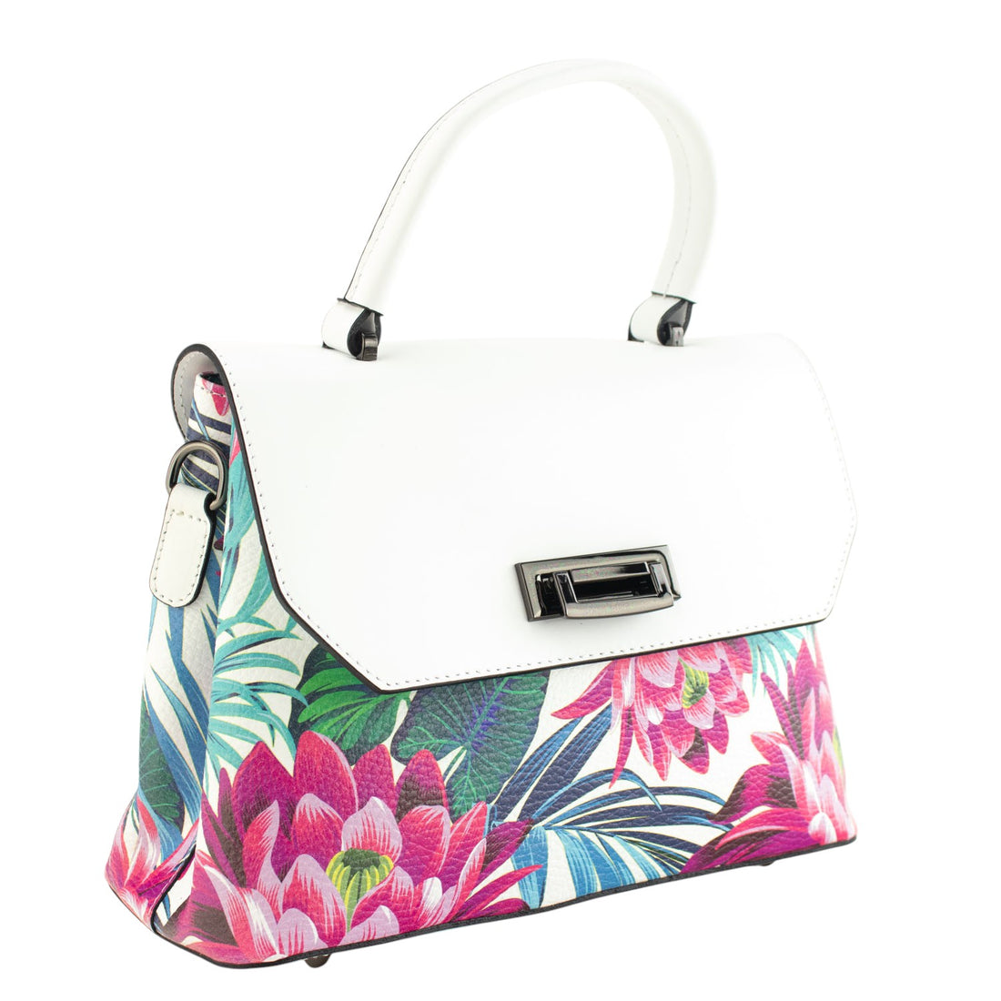 Bolso con solapa en piel Pregato Passione Blanco Tropical