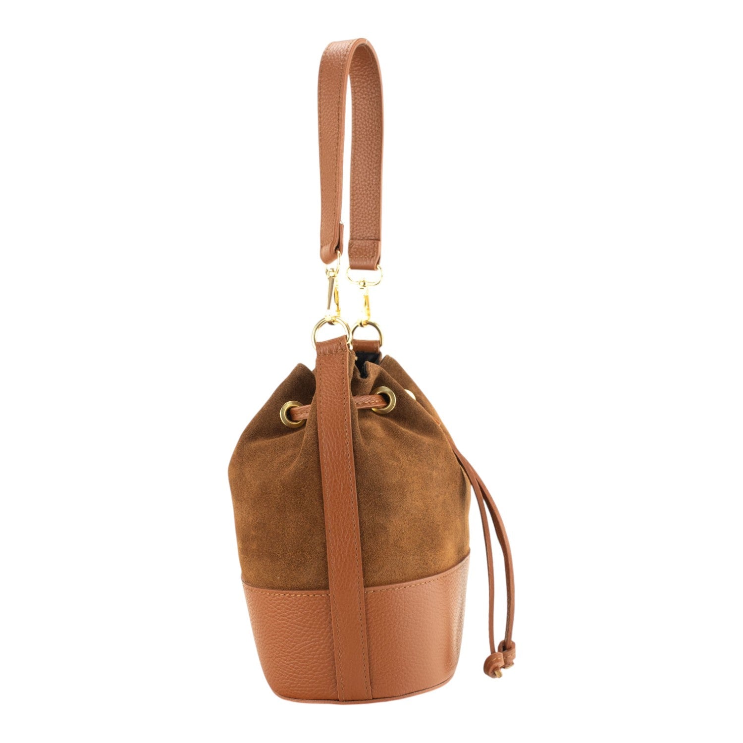 Bolso bombonera en Piel Pregato Ayra Ante Camel - KimondoShop