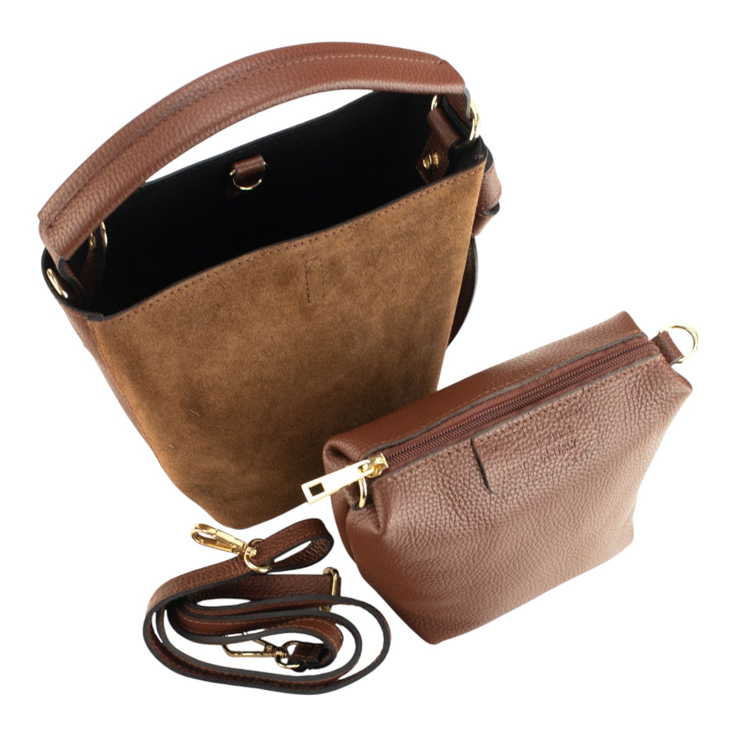Bolso bucket en Piel Pregato Alessia Ante Camel medio - KimondoShop
