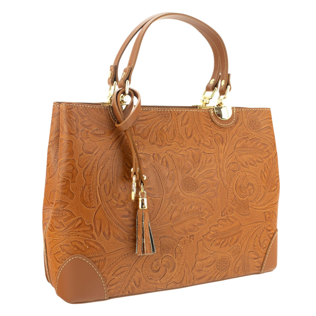 Bolso en piel Pregato Eleganza Grabado Camel - KimondoShop