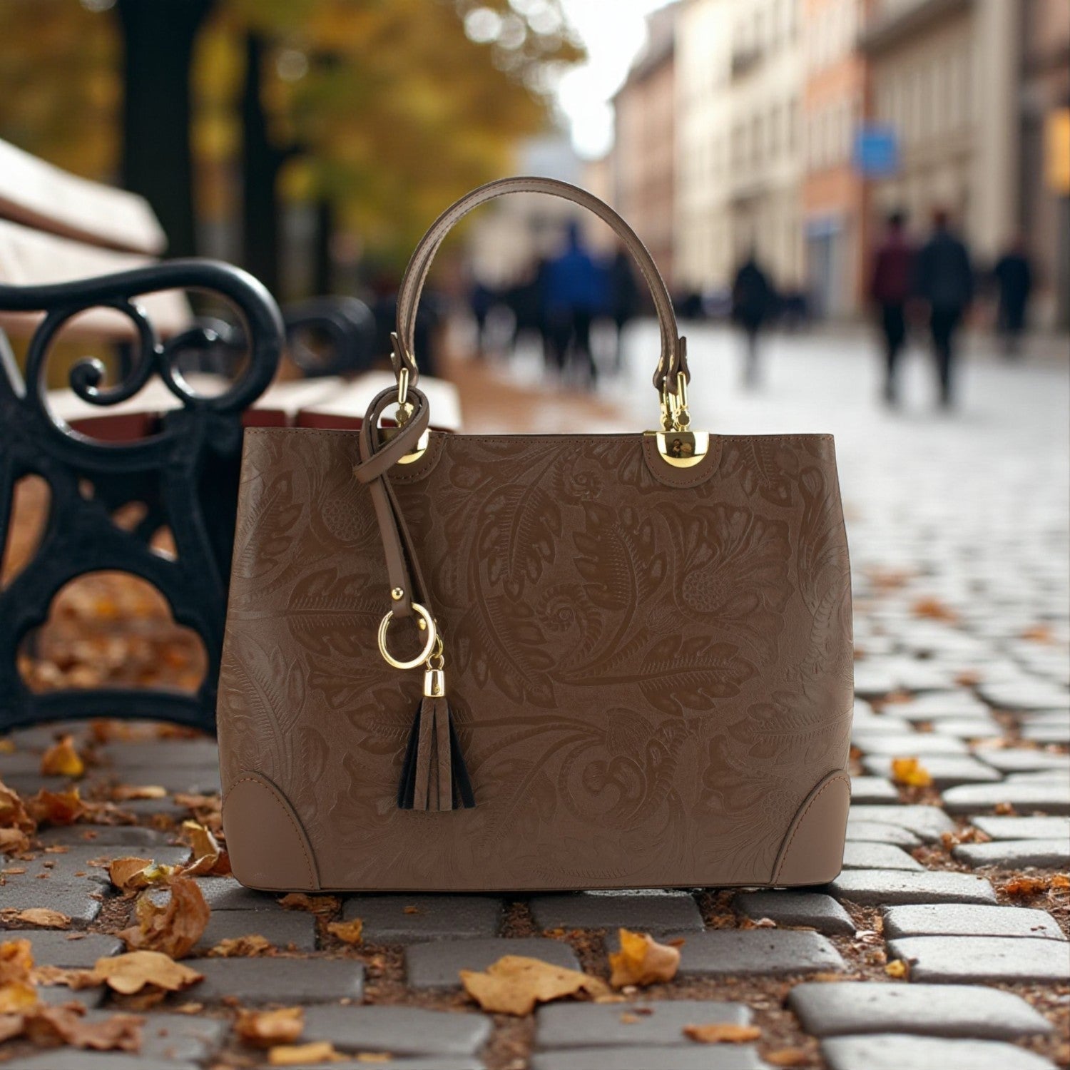 Bolso en piel Pregato Eleganza Grabado Marrón - KimondoShop