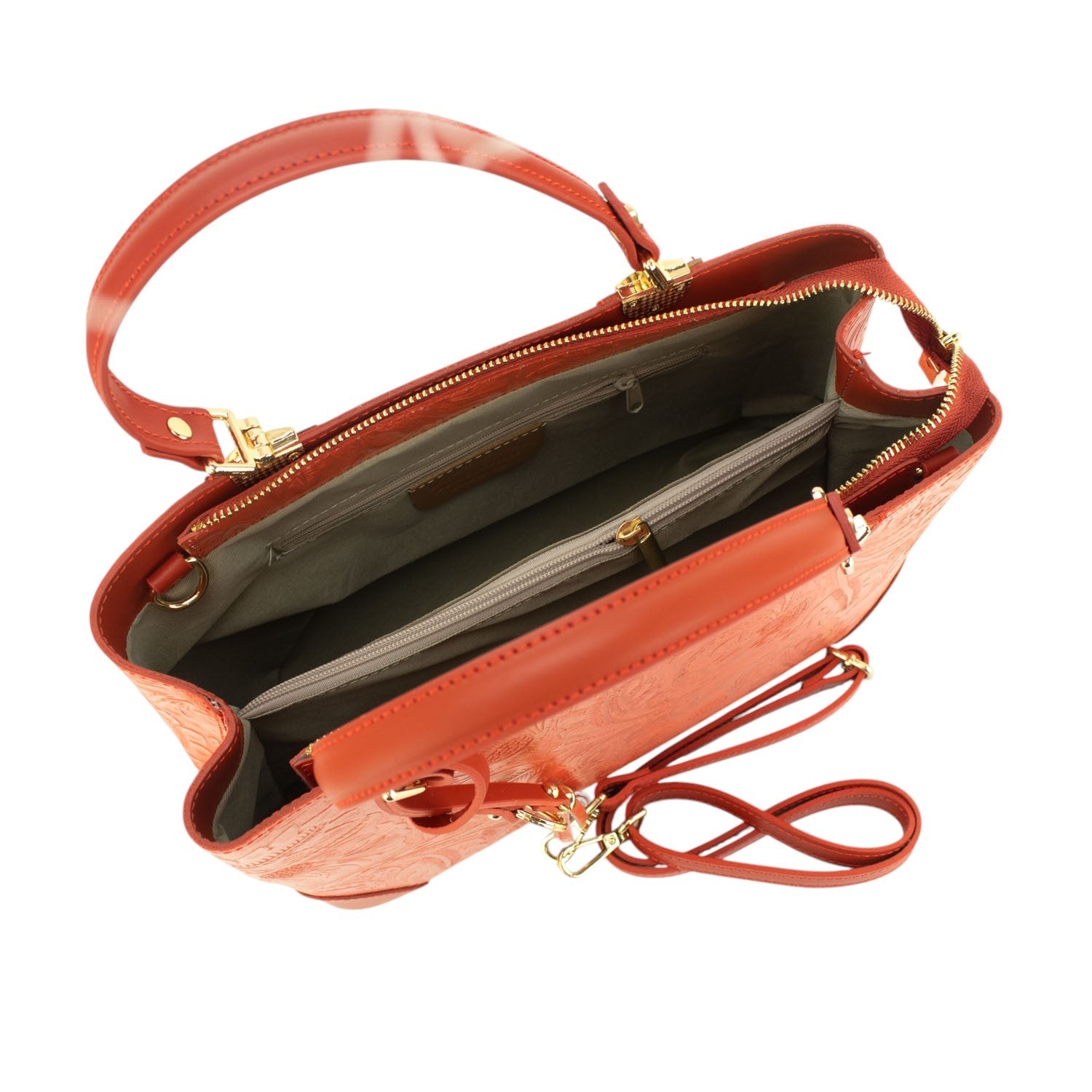 Bolso en piel Pregato Eleganza Grabado Naranja - KimondoShop