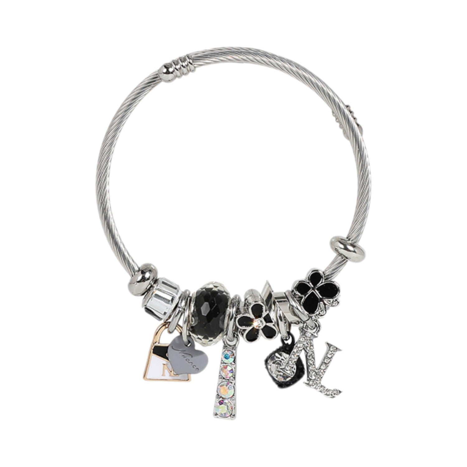 Pulsera con charms Nicole Lee Negro Pleateado - KimondoShop