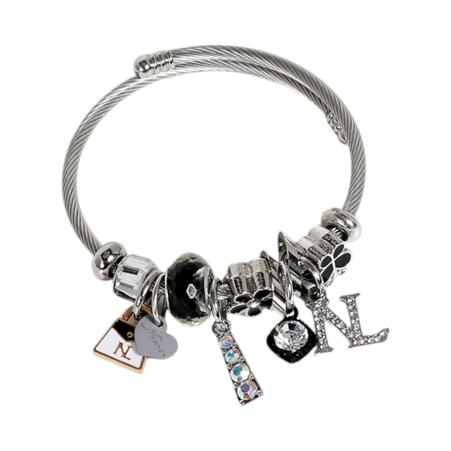 Pulsera con charms Nicole Lee Negro Pleateado - KimondoShop