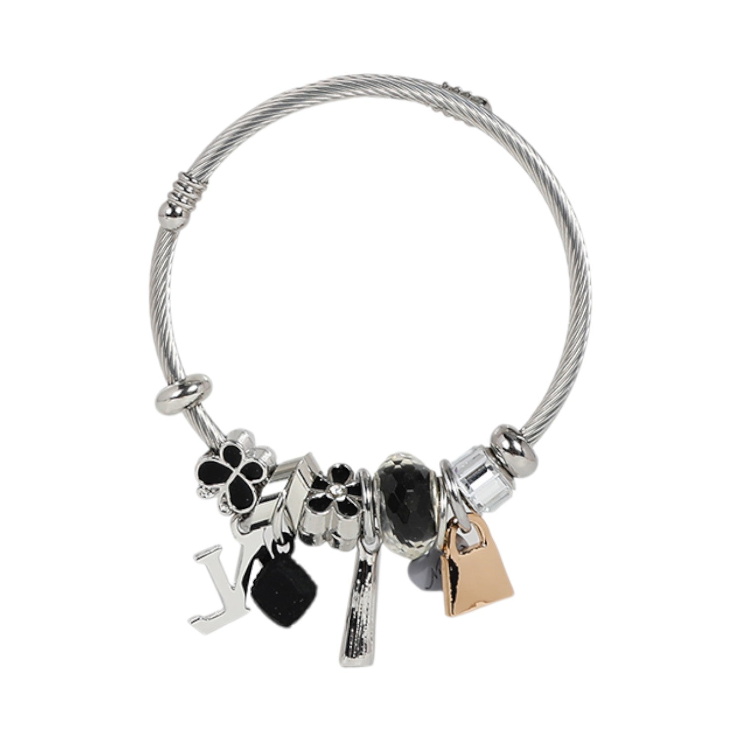 Pulsera con charms Nicole Lee Negro Pleateado - KimondoShop