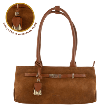 Bolso de hombro de Piel y Serraje Pregato Aurea Cuero