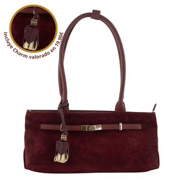 Bolso de hombro de Piel y Serraje Pregato Aurea Burdeos