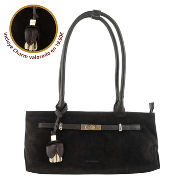 Bolso de hombro de Piel y Serraje Pregato Aurea Chocolate