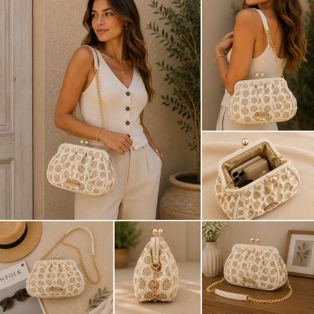 Bolso clutch Alchiara Selene Beige