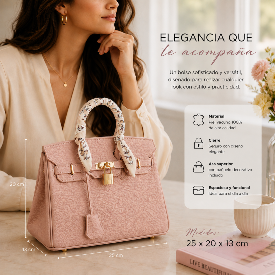 Bolso de mano Pregato Verona Gold Rosa · 25cm