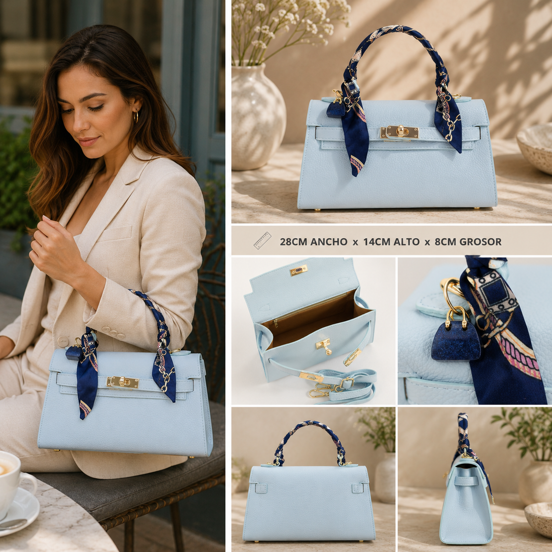 Bolso en Piel Pregato Grazia Azul claro