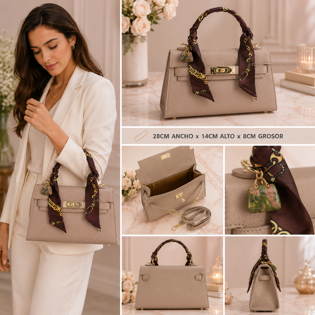 Bolso en Piel Pregato Grazia Taupe