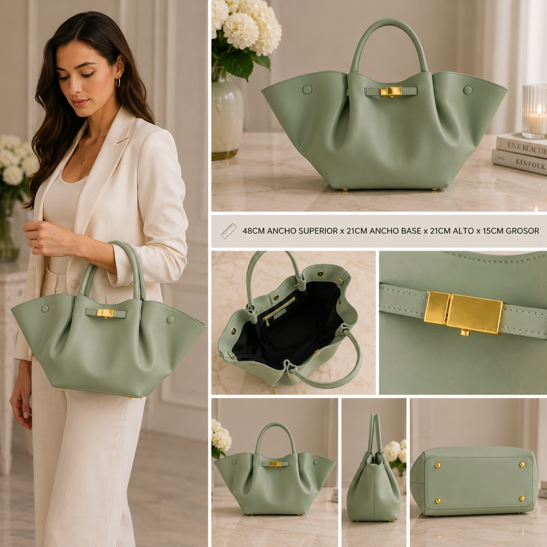 Bolso en Piel Pregato Libera Aguamarina