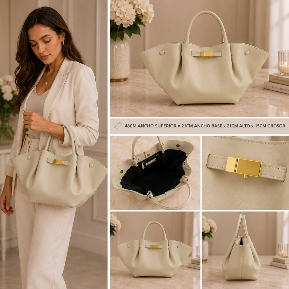 Bolso en Piel Pregato Libera Beige