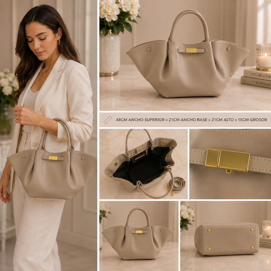 Bolso en Piel Pregato Libera Taupe