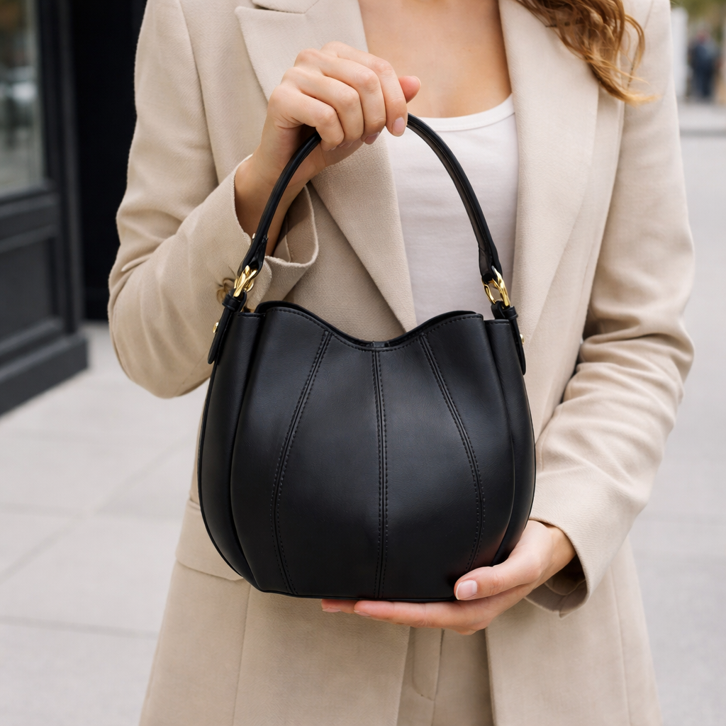Bolso en Piel Pregato Blossom Negro