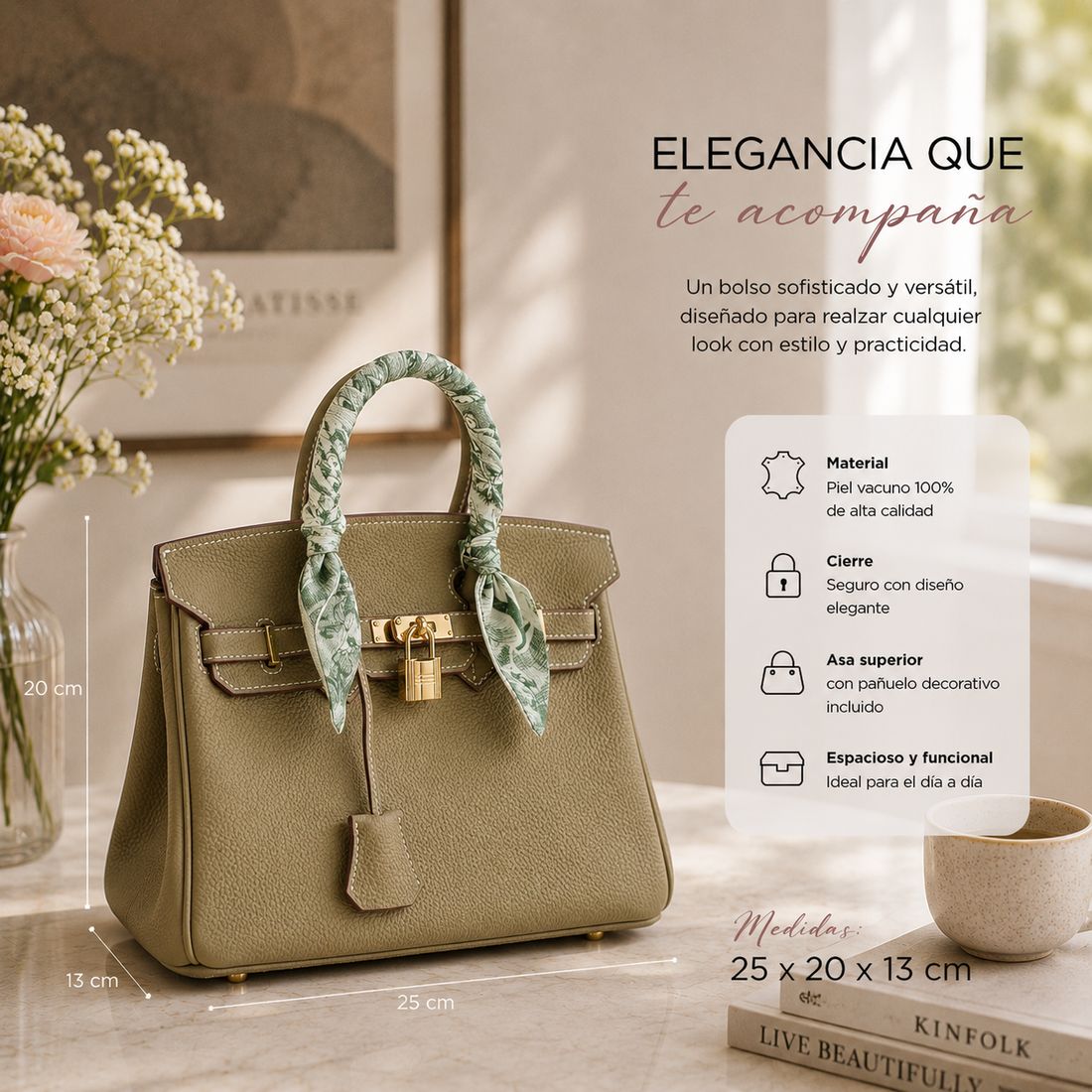 Bolso de mano Pregato Verona Gold Taupe · 25cm