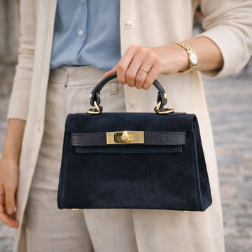 Bolso en Piel Pregato mini Latenza Ante Azul marino