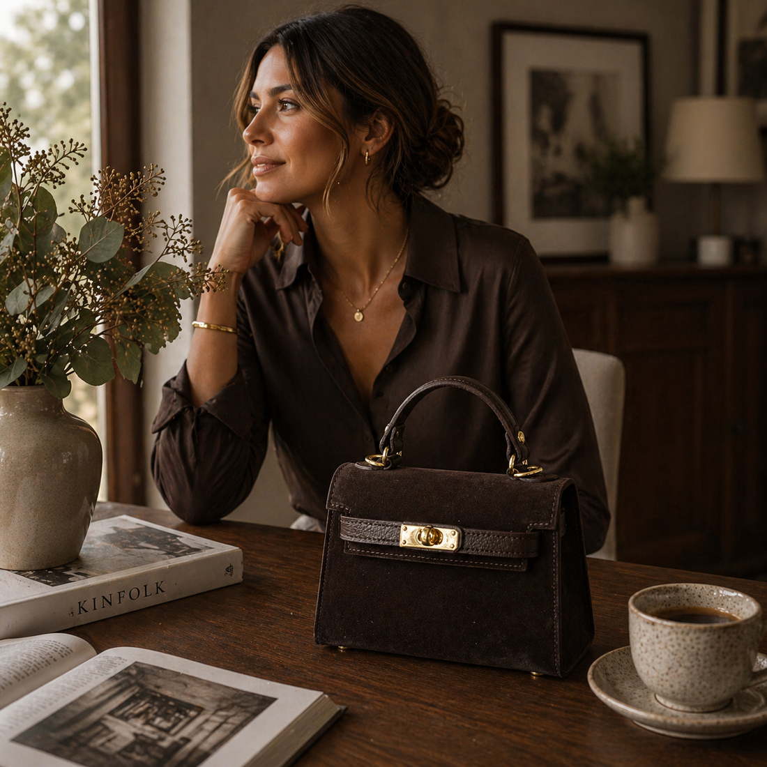 Bolso en Piel Pregato mini Latenza Ante Chocolate - KimondoShop
