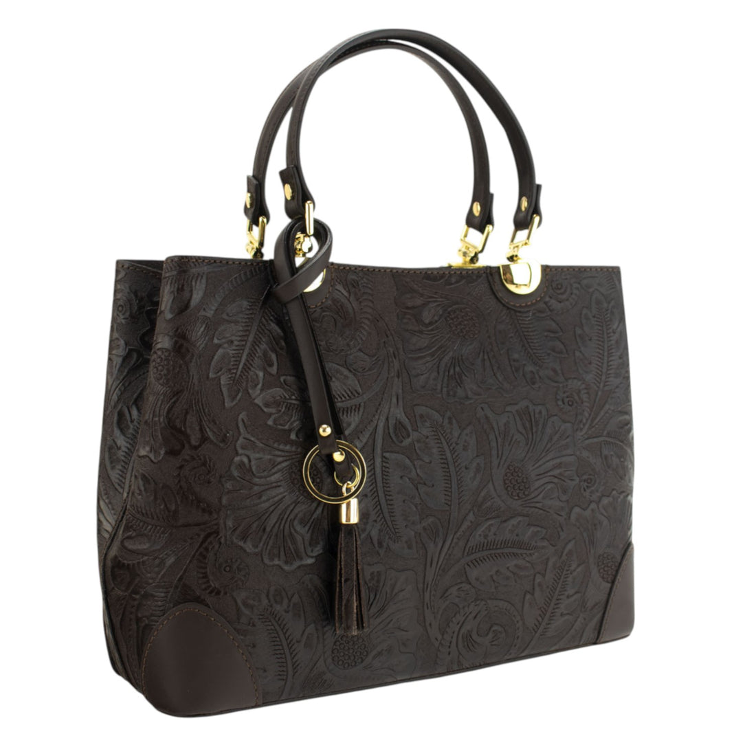Bolso en piel Pregato Eleganza Grabado Marrón oscuro