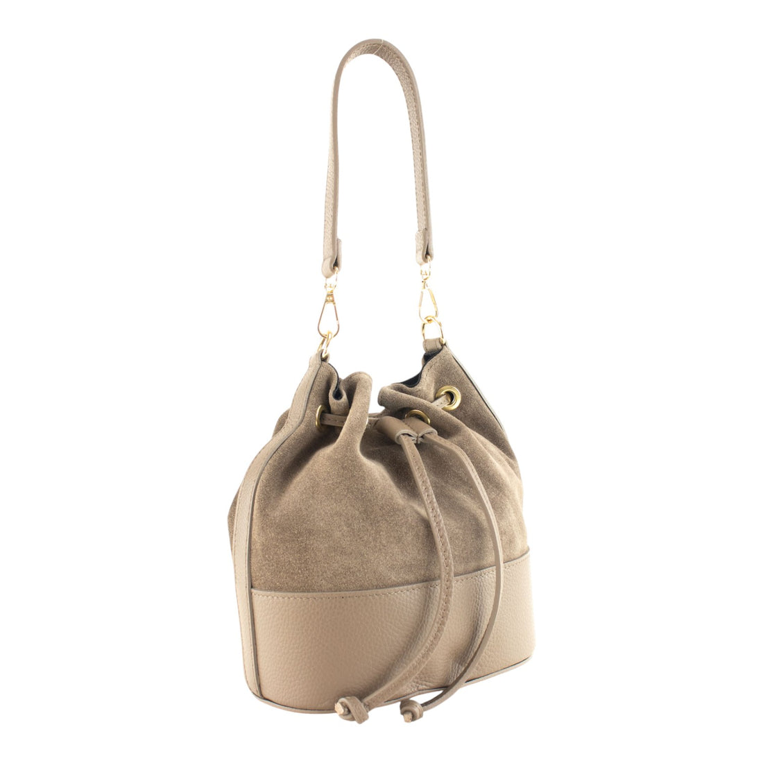Bolso bombonera en Piel Pregato Ayra Ante Taupe