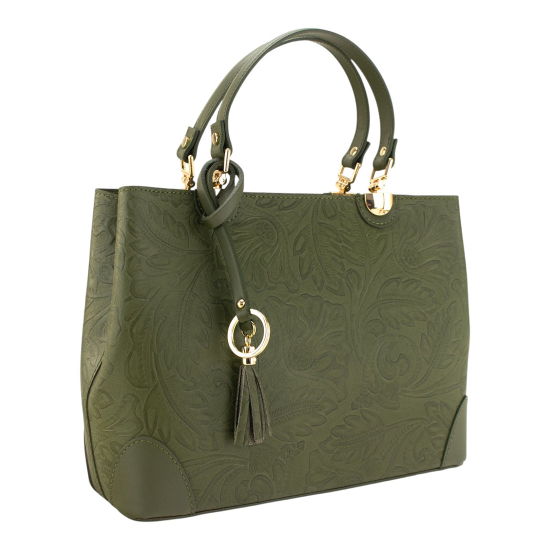 Bolso en piel Pregato Eleganza Grabado Verde oliva