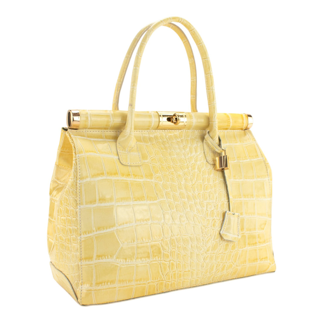 Bolso de mano en Piel Pregato Classic Special Croc Floral Amarillo mantequilla
