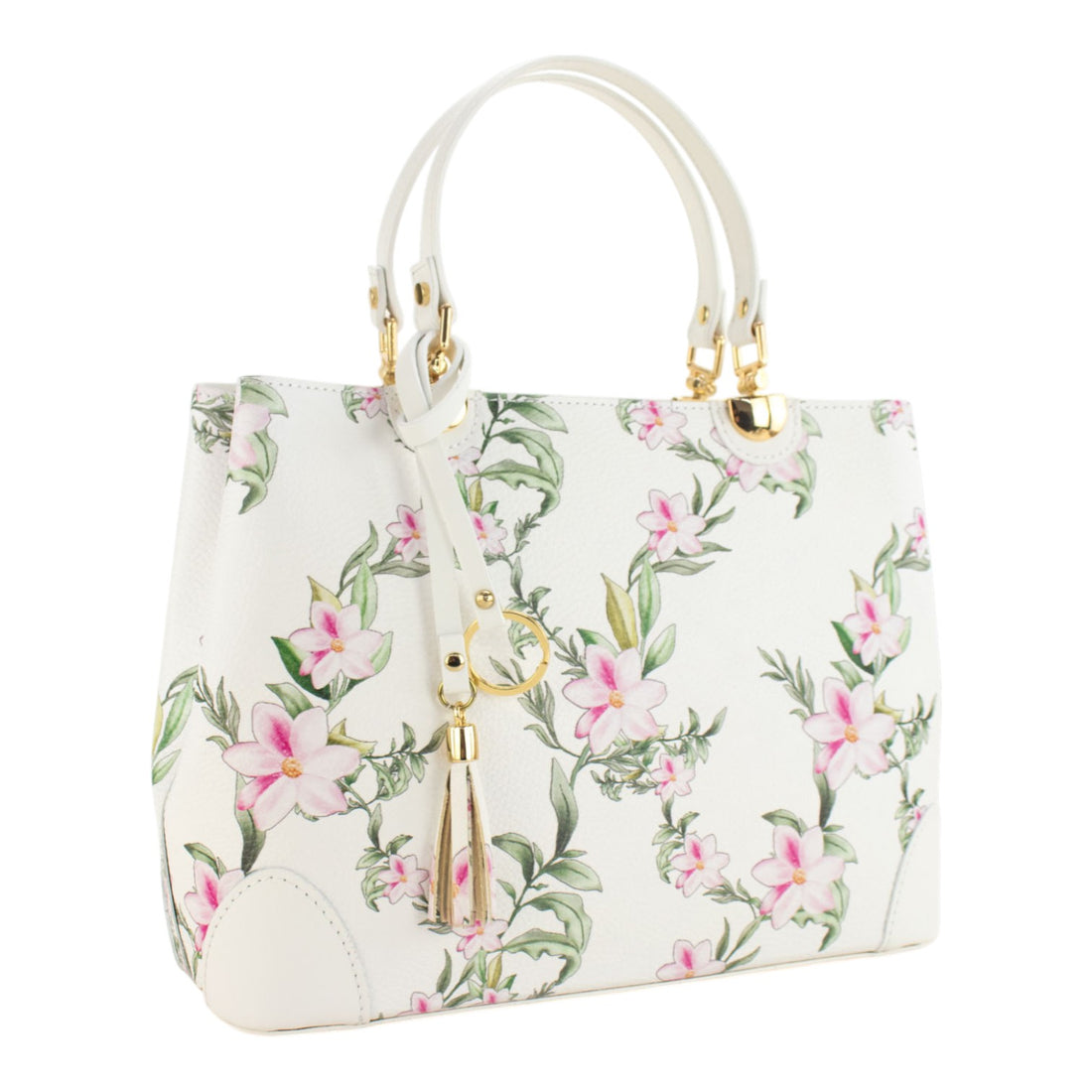 Bolso en piel Pregato Eleganza Sakura Rosas Blanco