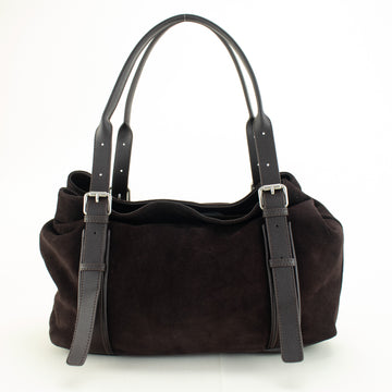 Bolso de hombro de piel y serraje Pregato Bormio Chocolate