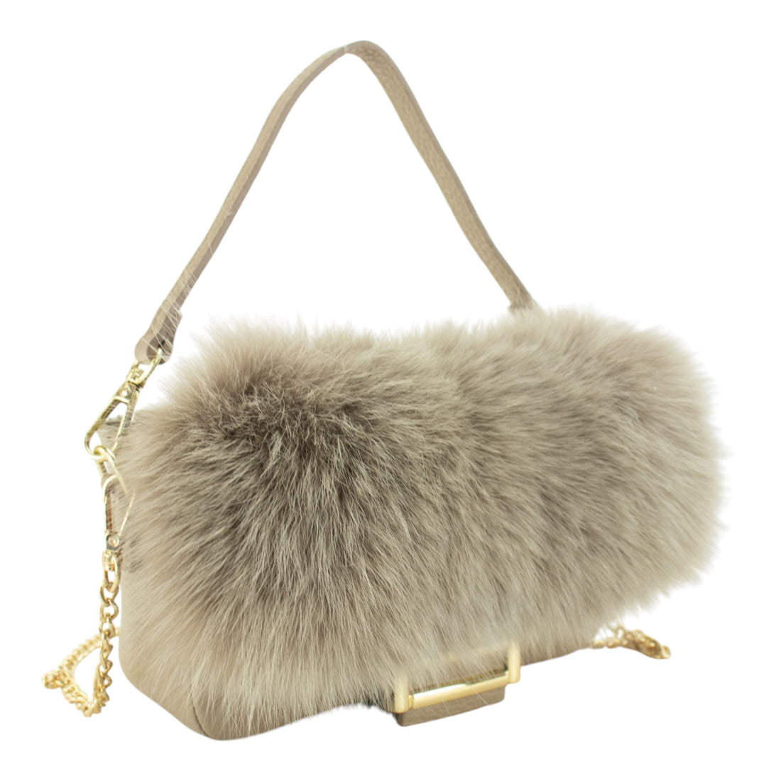 Mini Bolso de Piel y Pelo Natural Pregato Elettra Taupe claro