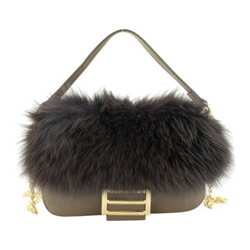 Mini Bolso de Piel y Pelo Natural Pregato Elettra Taupe