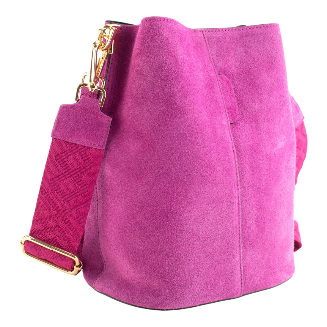 Bandolera Piel Pregato Secchio Peach Fucsia cinta rombo