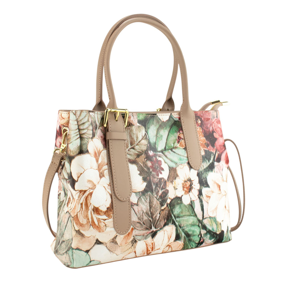 Bolso de mano Piel Pregato Serena Flores Taupe
