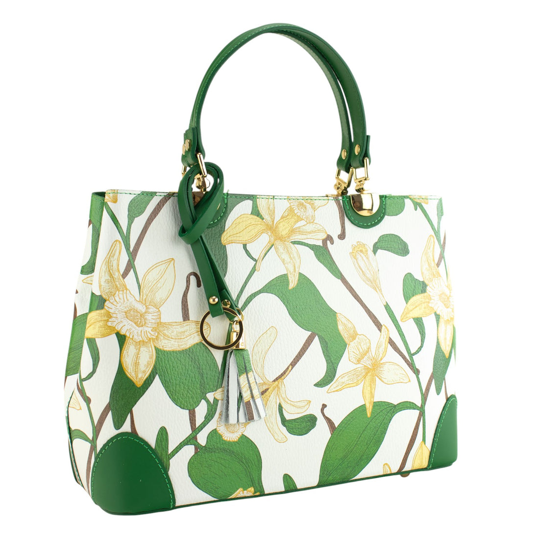 Bolso en piel Pregato Eleganza Flores Verdes