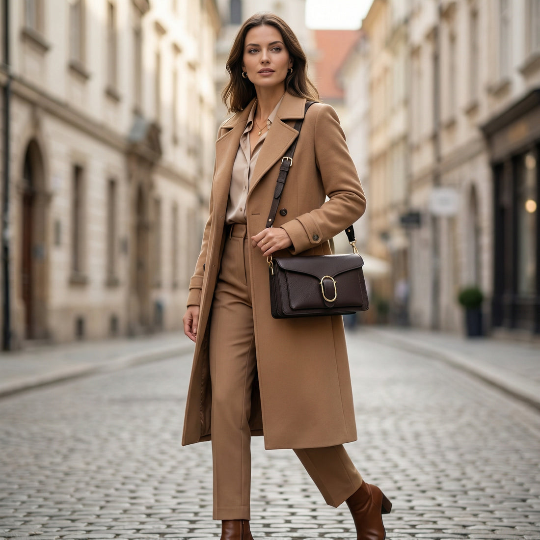 Bandolera Piel Pregato Fíbula Chocolate