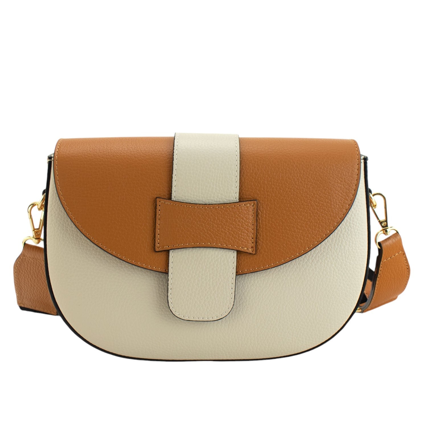 Bandolera Piel Pregato Aria Bicolor Beige Camel - KimondoShop