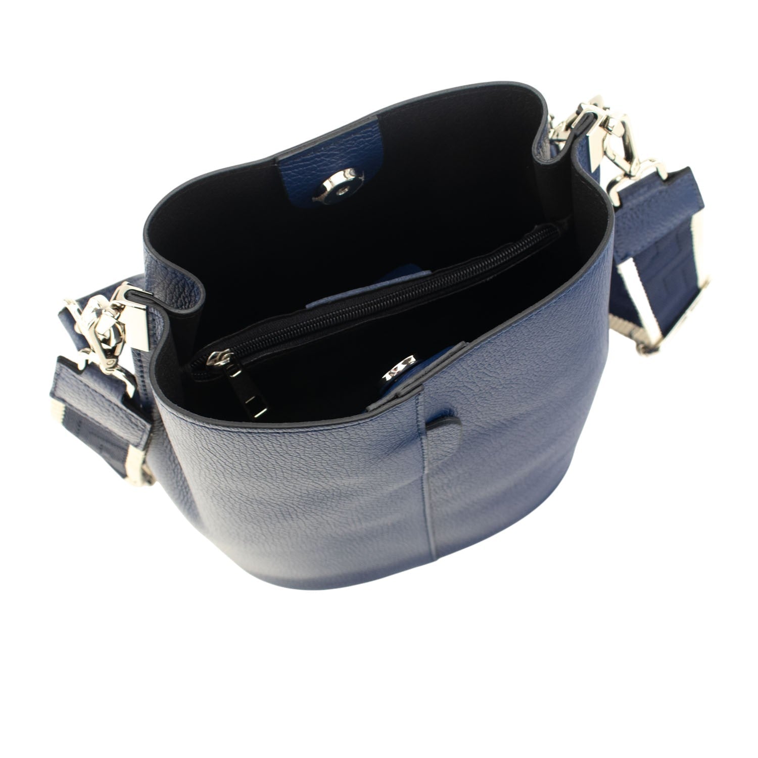 Bandolera Piel Pregato Secchio Azul marino medio cinta lisa - KimondoShop