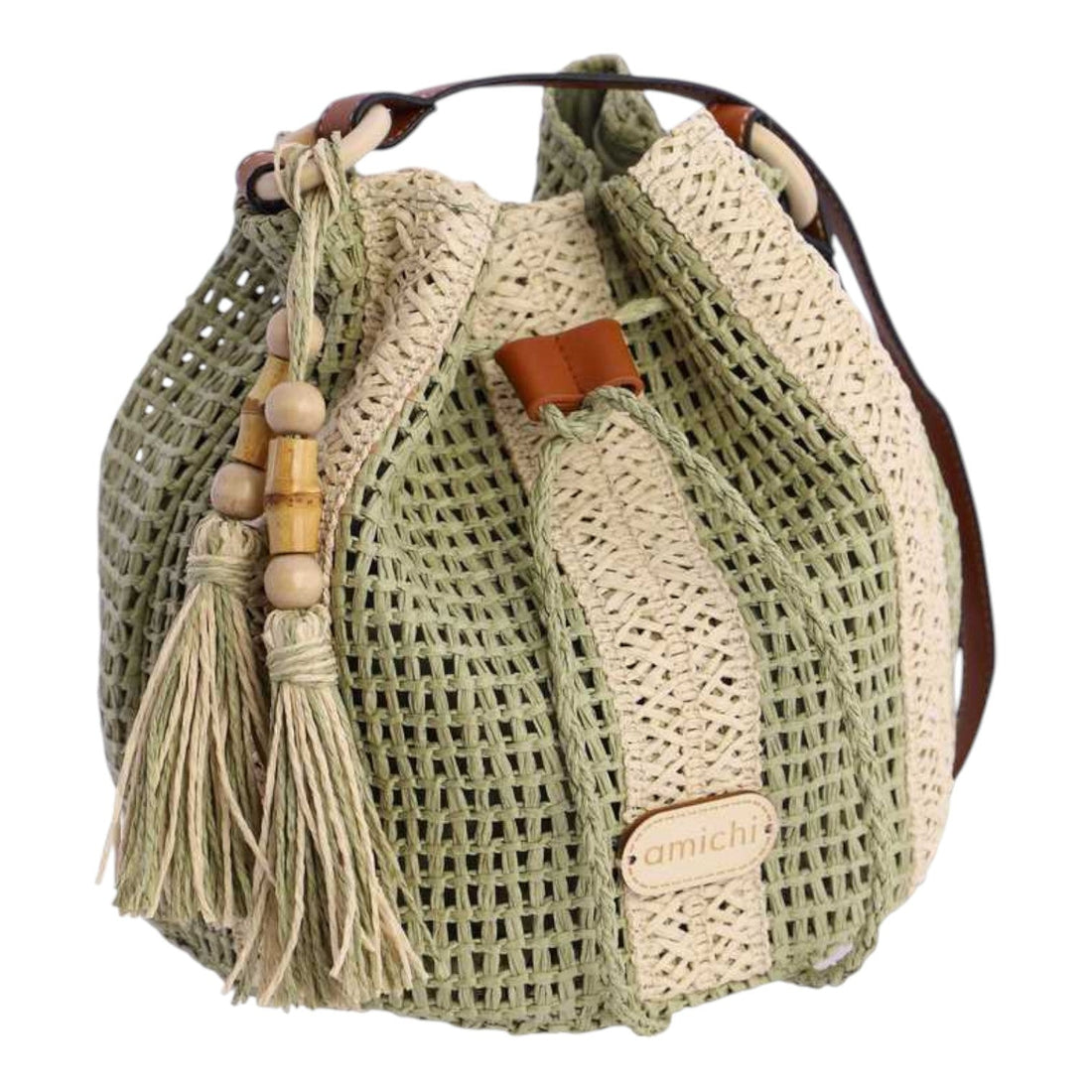 Bolso bombonera Amichi rafia Wisp Kaki - KimondoShop