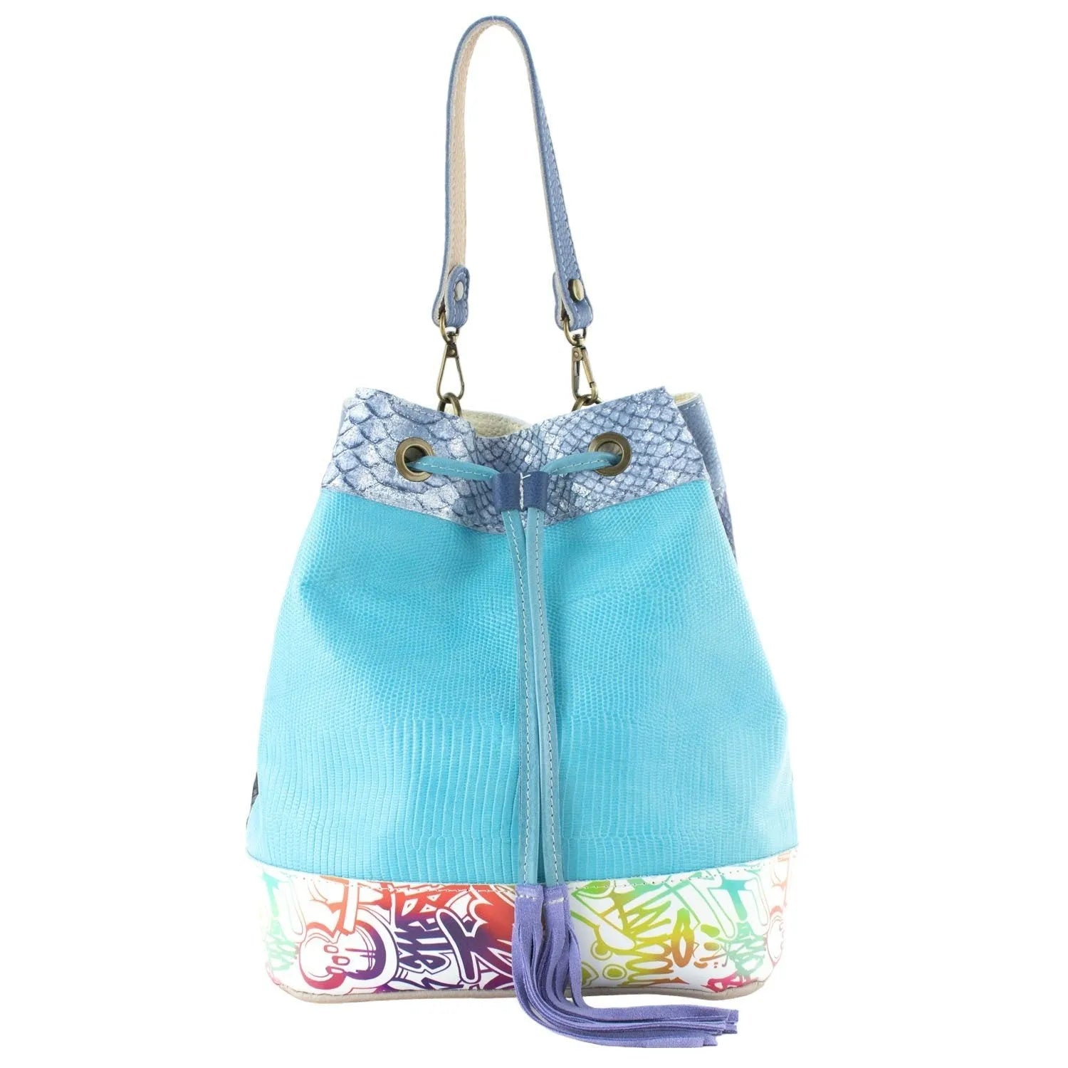 Bolso bombonera en Piel Pregato Simona Azul cian - KimondoShop