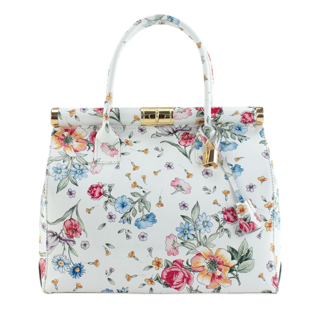 Bolso de mano en Piel Pregato Classic Flores azules - KimondoShop