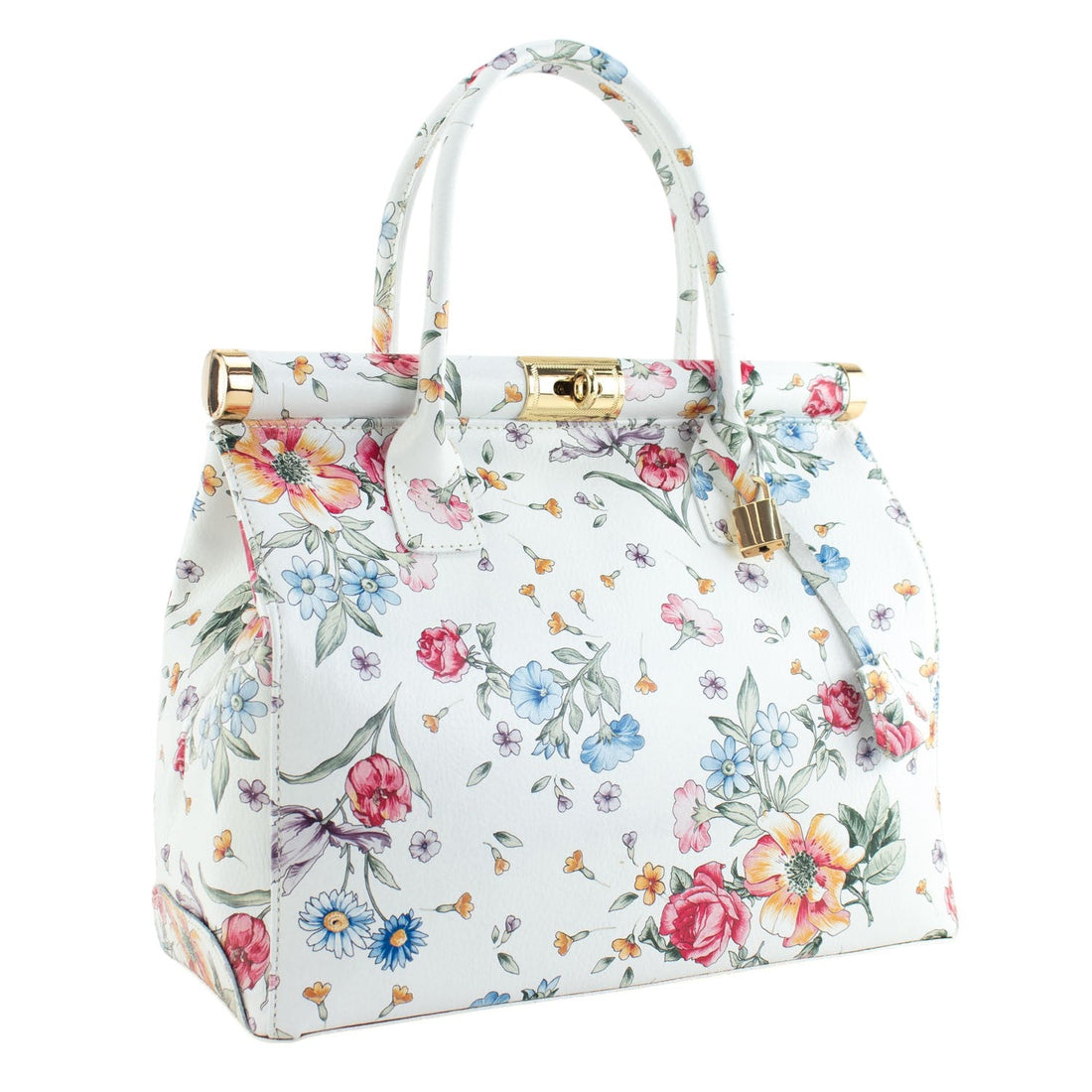 Bolso de mano en Piel Pregato Classic Flores azules - KimondoShop