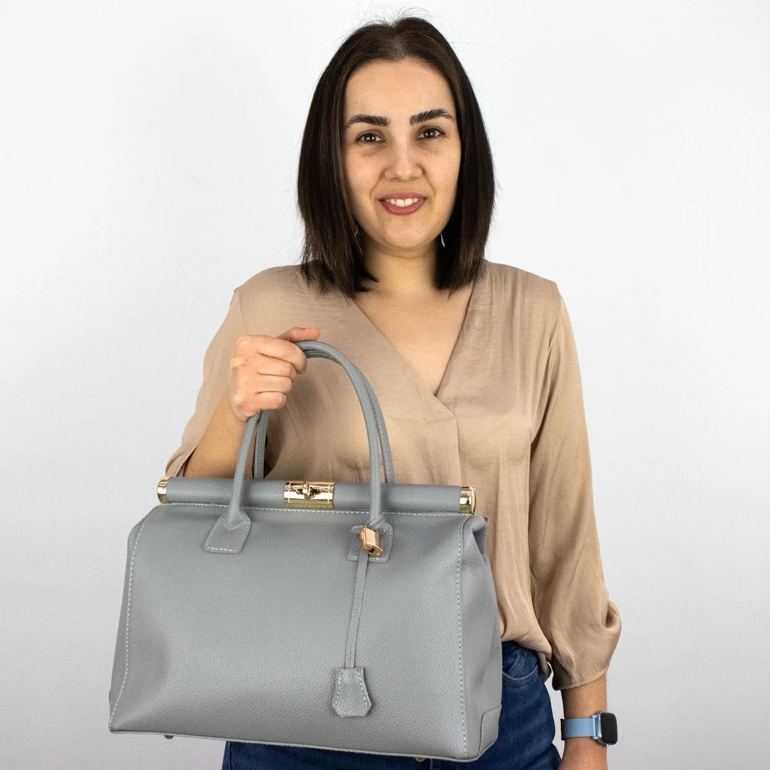 Bolso de mano en Piel Pregato Classic Gris - KimondoShop