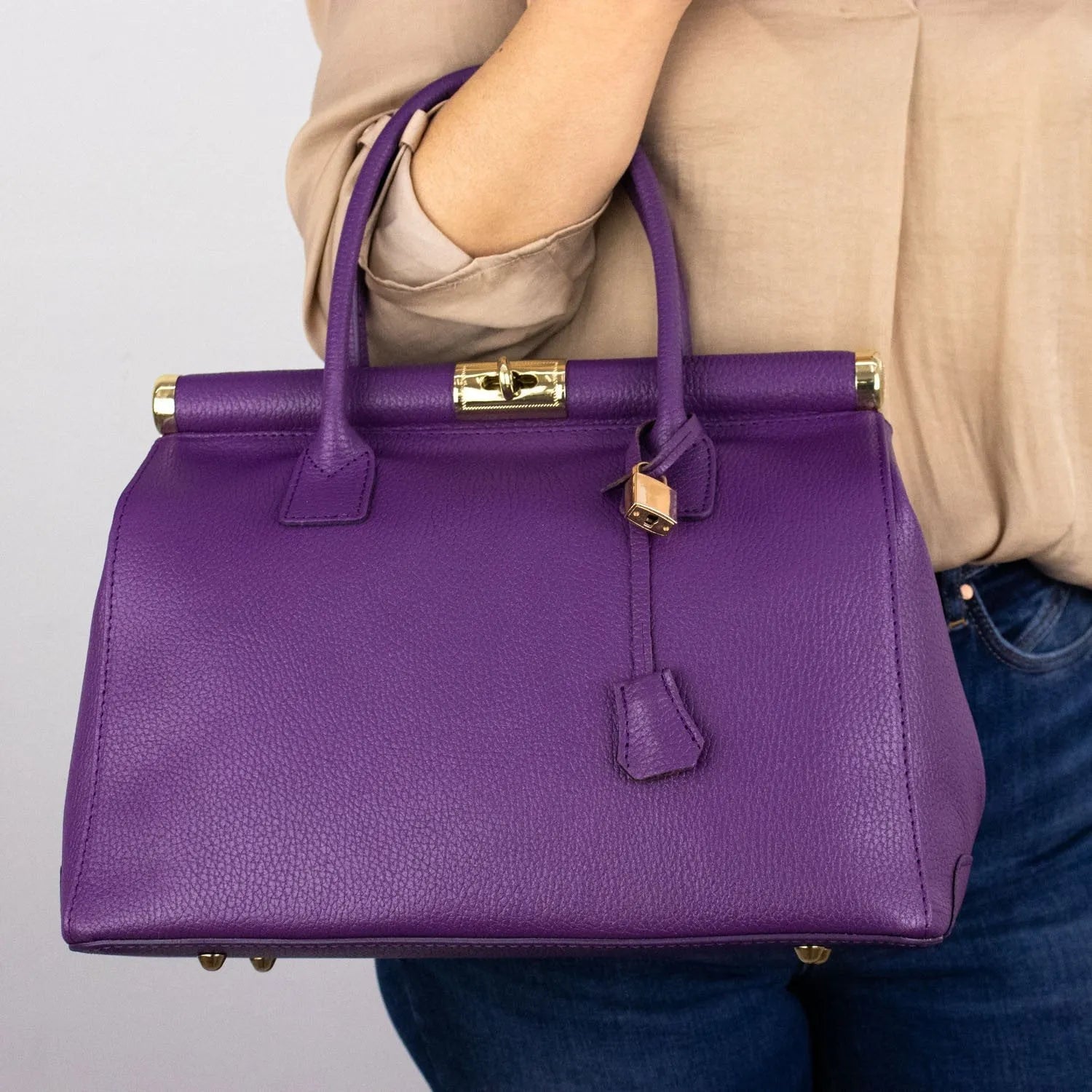 Bolso de mano en Piel Pregato Classic Lila - KimondoShop