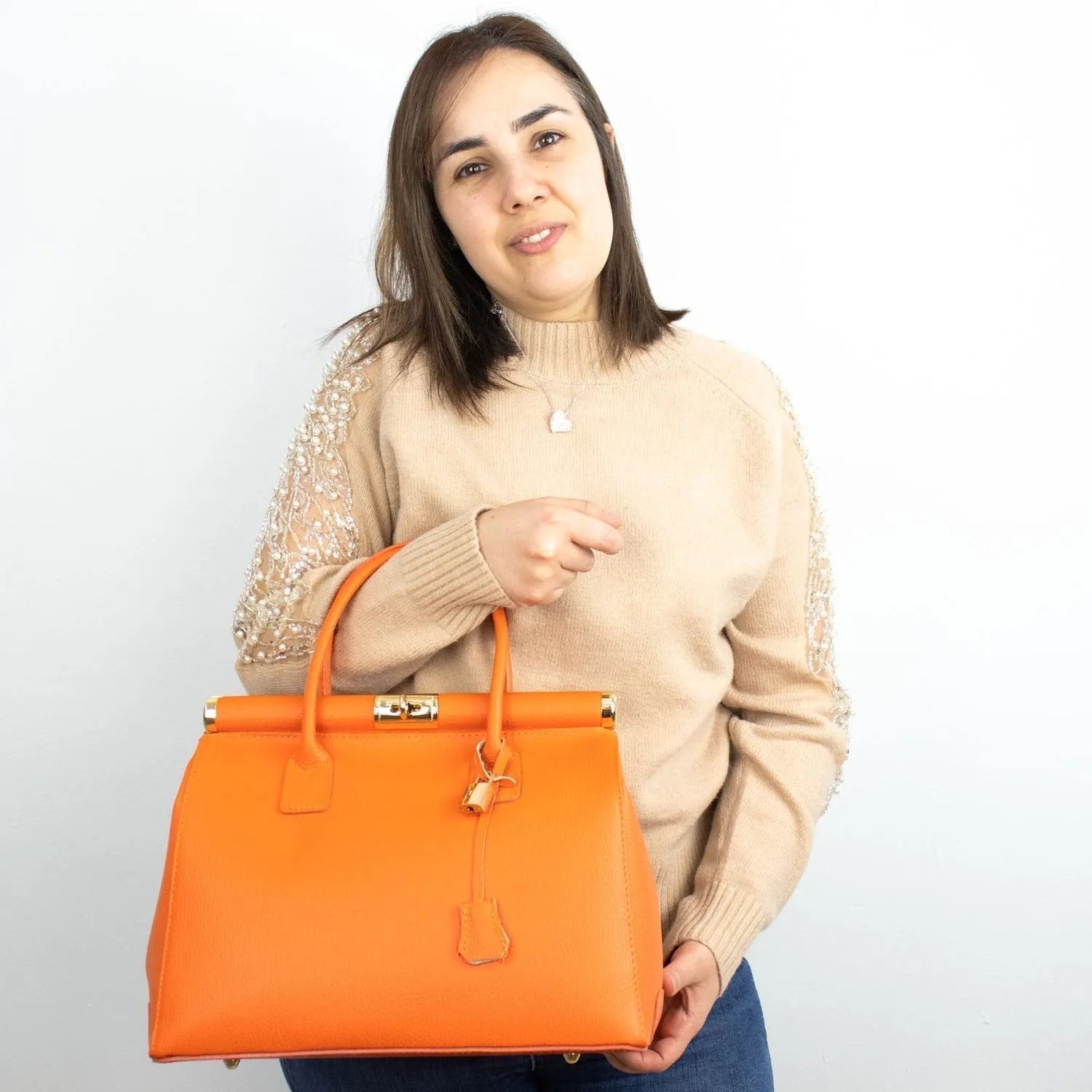 Bolso de mano en Piel Pregato Classic Naranja - KimondoShop