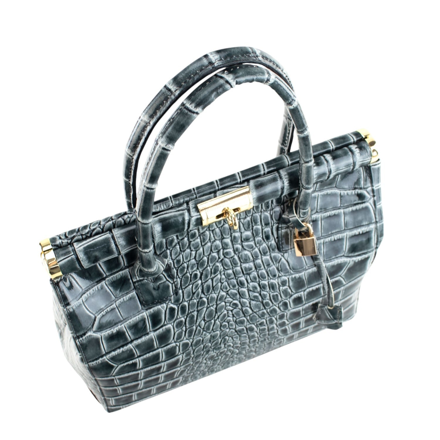 Bolso de mano en Piel Pregato Classic Special Croc Gris - KimondoShop