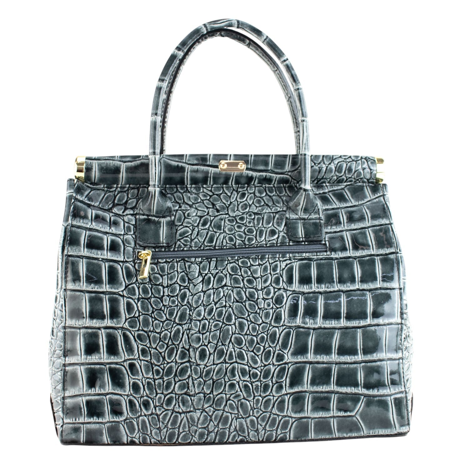 Bolso de mano en Piel Pregato Classic Special Croc Gris - KimondoShop