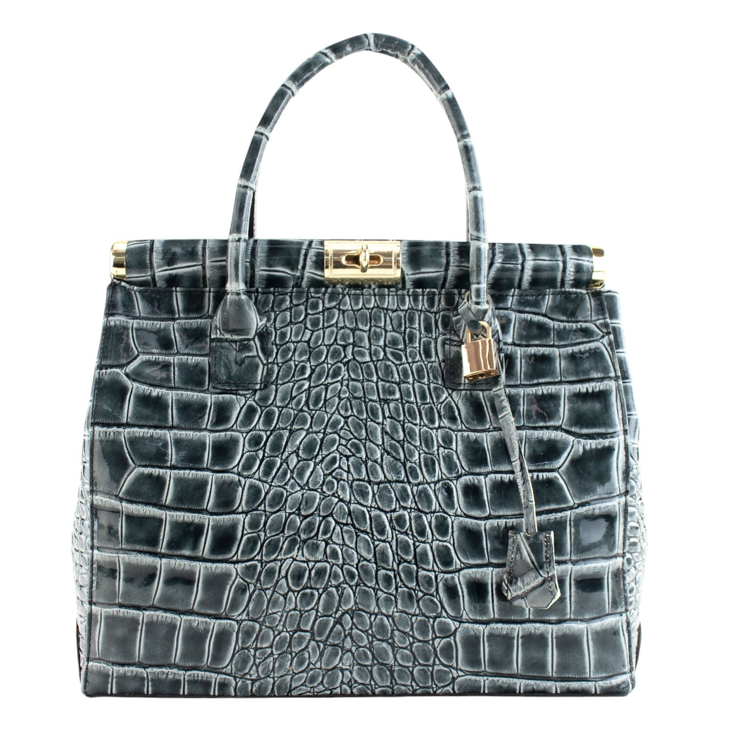 Bolso de mano en Piel Pregato Classic Special Croc Gris - KimondoShop