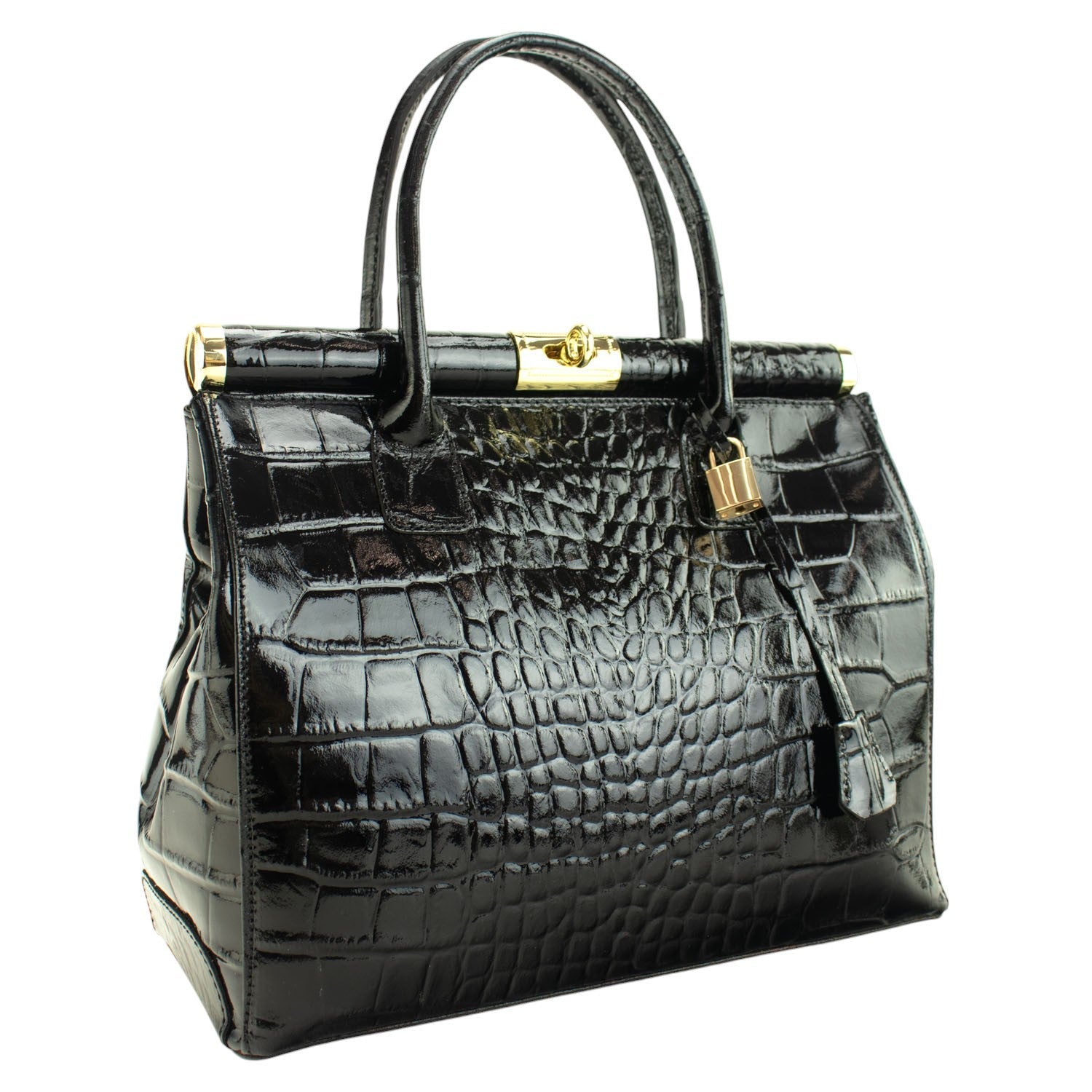 Bolso de mano en Piel Pregato Classic Special Croc Negro - KimondoShop