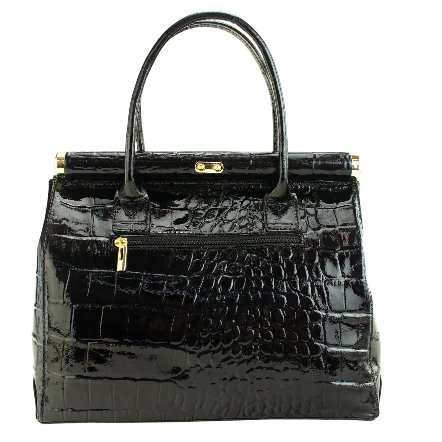 Bolso de mano en Piel Pregato Classic Special Croc Negro - KimondoShop